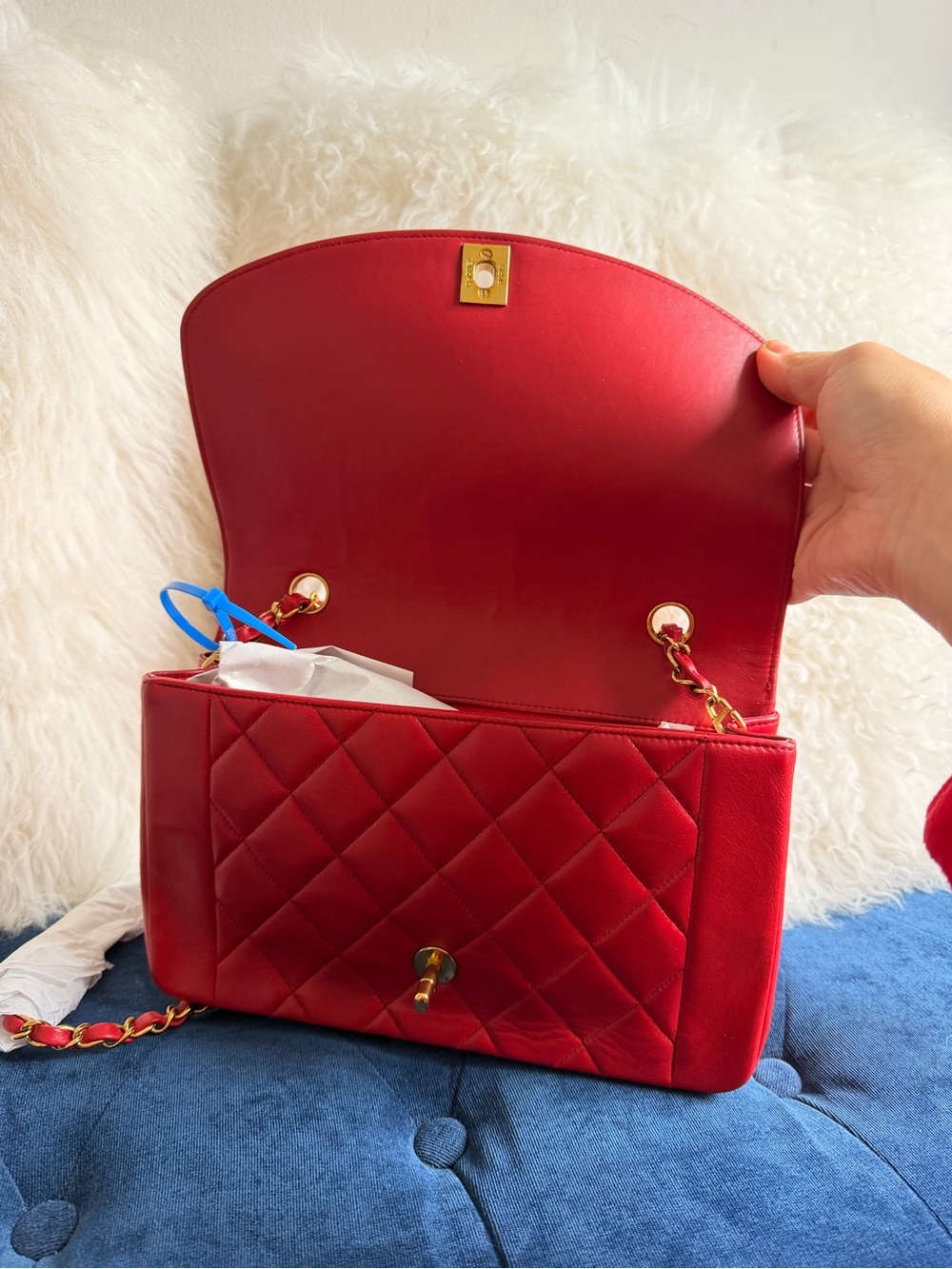 CHANEL Diana 25 Chain Shoulder Bag Lamb Skin Red CC - Picture 7 of 8